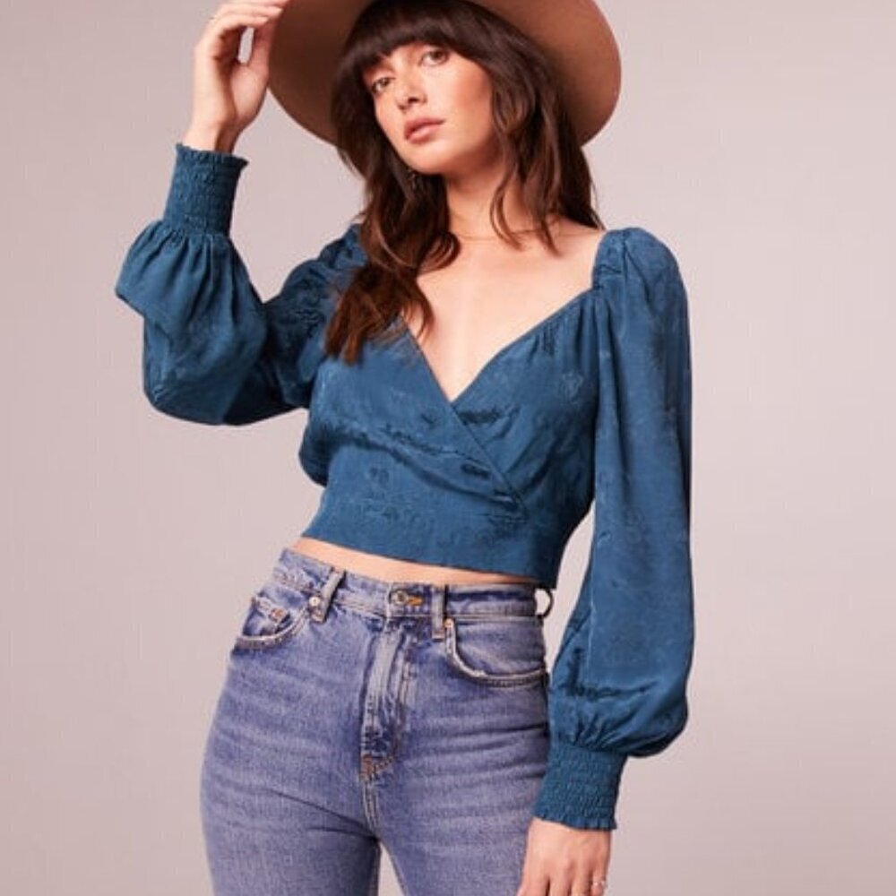 Band of the Free Puff Sleeve Wrap Top Blouse